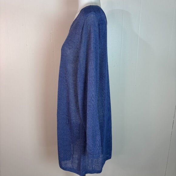 J. Jill Tunic Sweater XL Blue Linen Blend Boat Neck Lightweight Sheer Women's - Picture 5 of 12